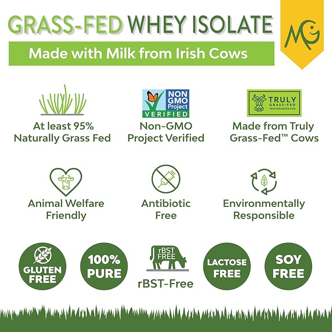 MariGold Grassfed Whey Isolate Protein Powder - Unflavored 2LB - Muscle Building &amp Recovery - 100% Pure Cold Processed Micro Filtered Non-GMO rBGH Free Soy Free Gluten Free Lactose Free