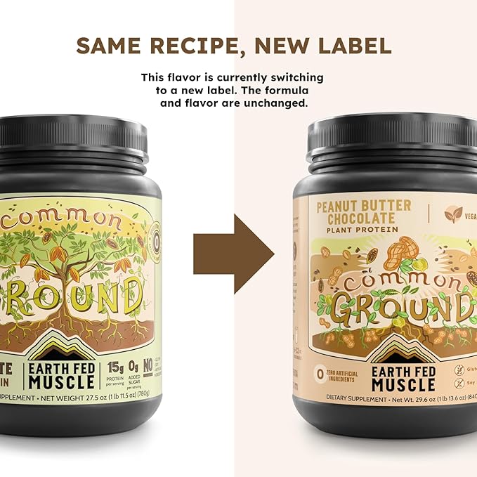 Earth Fed Muscle Common Ground Plant Protein Powder – Chocolate Peanut Butter Protein Powder with MCT Oil Soy &amp Gluten Free No Added Sugar Keto - 30 Servings