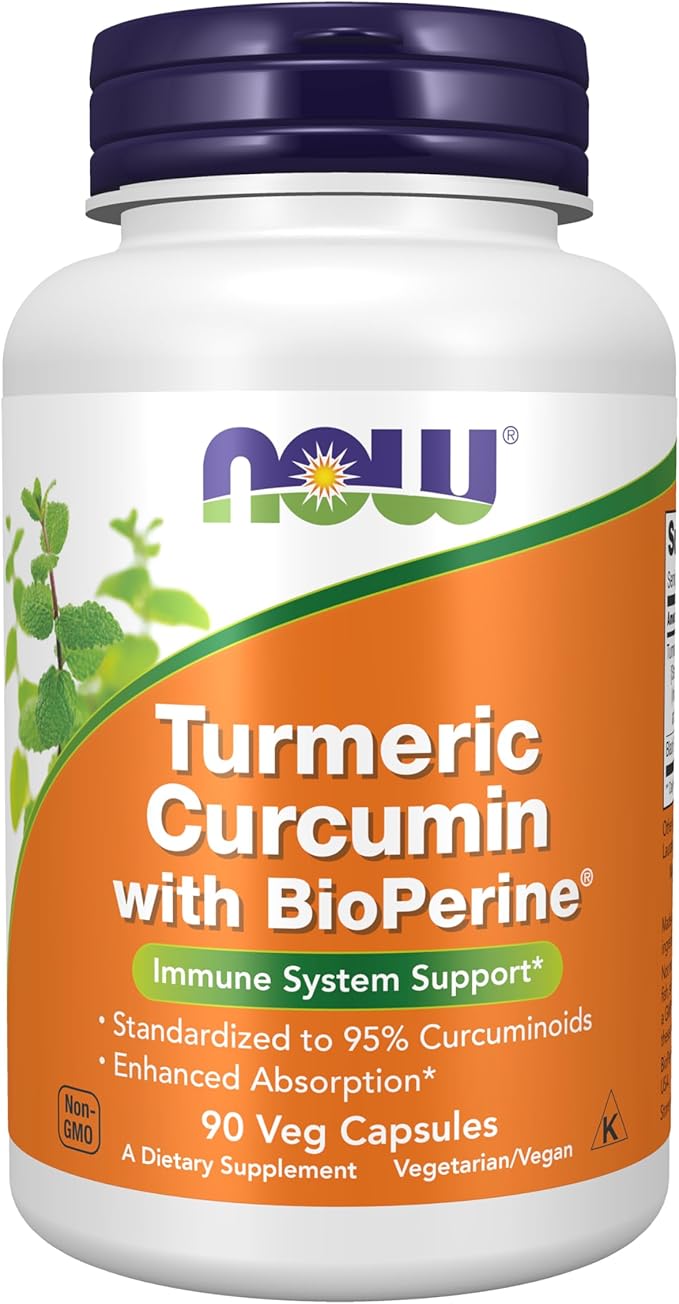 Now Supplements Turmeric Curcumin with BioPerine Immune System Support Standardized to 95% Curcuminoids Enhanced Absorption* 90 Veg Capsules