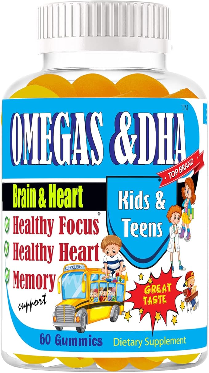 Kids Omega 3 Gummies with DHA &amp EPA – Omega 3 Supplement for Kids &amp Teens Supports Brain Focus &amp Memory Eye Health Great Taste Non-GMO 60 Count