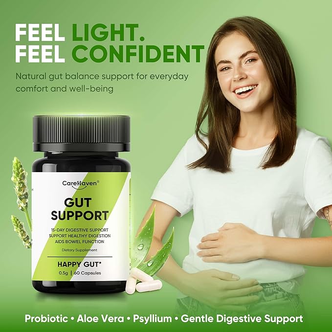 Gut Support Capsules - 15-Day Digestive Support with Psyllium Husk &amp Senna Leaf - Aids Bowel Function &amp Gut Wellness - 60 Active Capsules (3PCS)