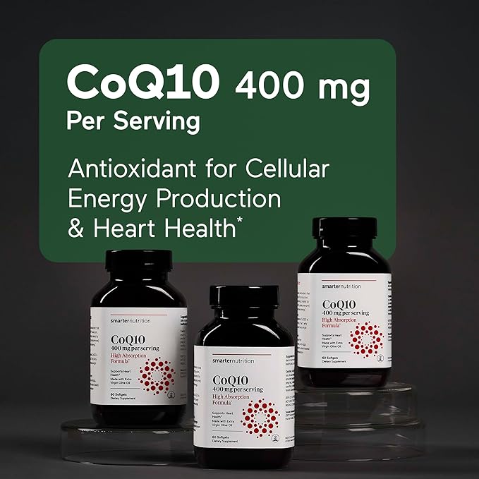 SMARTERNUTRITION CoQ10 400 mg High Absorption - Naturally Fermented Ubiquinone w/Organic Cold-Pressed Olive Oil - for Heart Health Cellular Energy - Non-GMO Gluten Free - 360 Count[180-Day Supply]