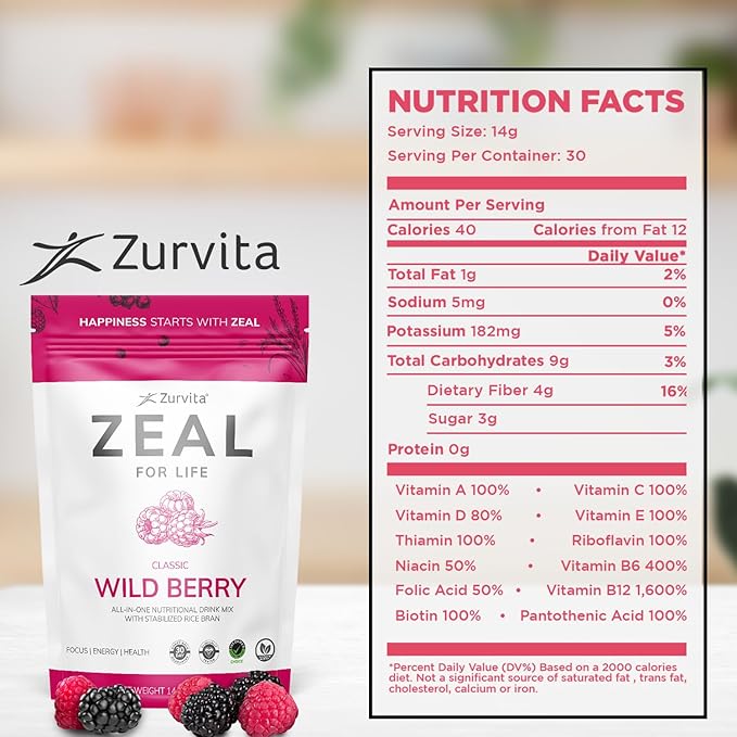 Zurvita - Zeal for Life 30-Day Wellness Bag - Wild Berry (Classic) - Nutritional Supplement for Vitality Immunity and Wellness - 420 Grams