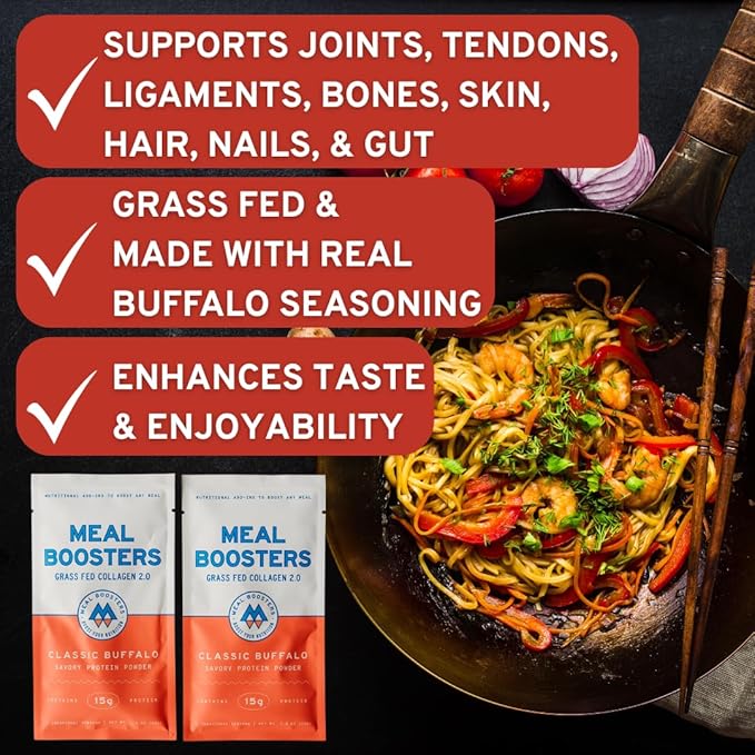 Meal Boosters Savory Buffalo Protein Powder | 15g Spicy Protein Keto Friendly Cooking Supplement for Gut Health &amp Recovery Collagen Peptides | 6 Individual Servings