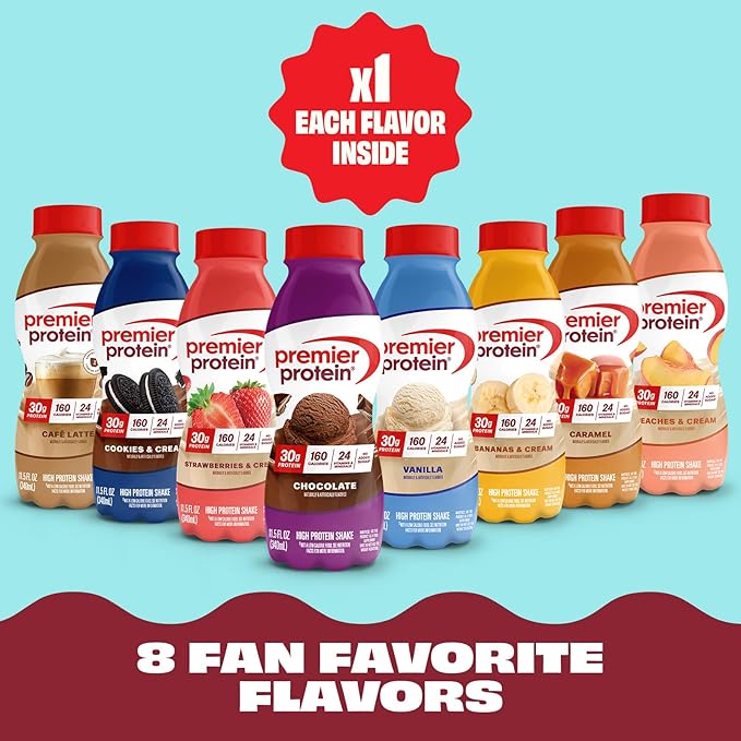 Premier Protein Shake 8 Flavor Variety Pack 30g Protein No Added Sugar 24 Vitamins &amp Minerals to Support Immune Health 11.5 fl oz 8 Pack