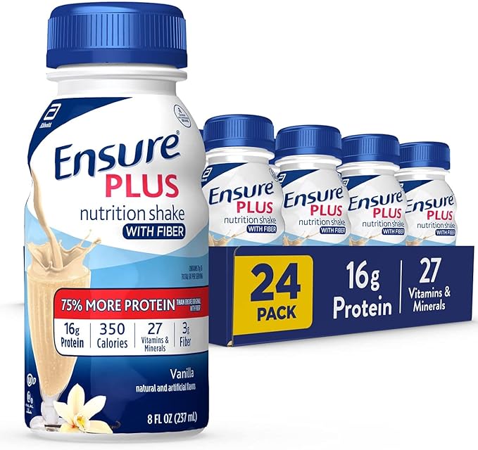 Ensure High Protein Vanilla Nutrition Shake With Fiber 24 Pack &amp Ensure Plus Vanilla Nutrition Shake With Fiber Meal Replacement Shake 24 Pack