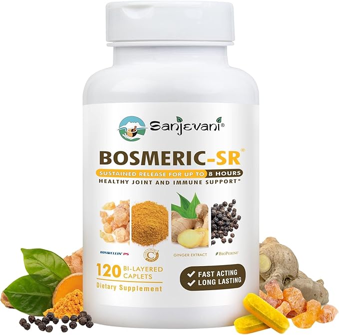 Joint Immune Support Supplement Patented Blend Turmeric Curcumin C3 Complex with Black Pepper Boswellia PS Extract &amp Ginger Fast-Acting 20 minutes 8-Hour Sustained Release 120 Caplets - Sanje