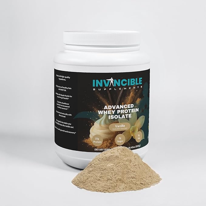 100% Whey Protein Isolate Vanilla 22g Protein MCT Oil Digestive Support Non-GMO Lab Tested Muscle Recovery Shake