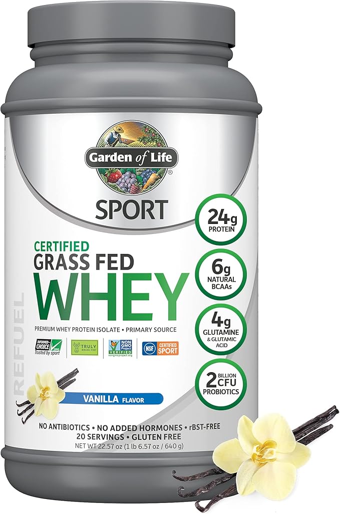 Garden of Life Sport Whey Protein Powder Vanilla. Premium Grass Fed Whey Protein Isolate Plus Probiotics for Immune System Health &amp Collagen Peptides Grass Fed 19.75 Ounce