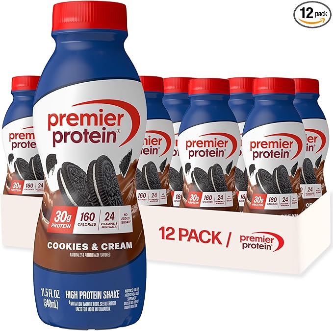 Premier Protein Shake Cookies &amp Cream 30g Protein No Added Sugar 24 Vitamins &amp Minerals to Support Immune Health 11.5 fl oz 12 Pack