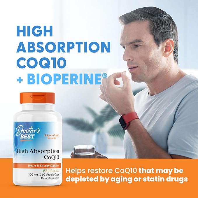 Doctor's Best High Absorption CoQ10 100mg with BioPerine Supplement - Coenzyme Q10 Caps for Heart Health &amp Antioxidant Support CoQ10 100 mg for Women &amp Men Non GMO - 360 Veg Capsules