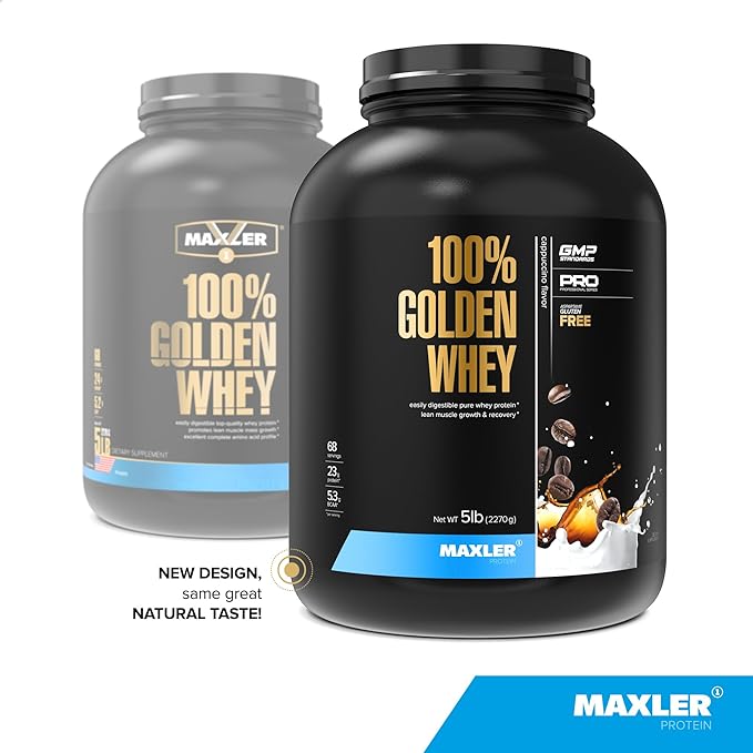 Maxler 100% Golden Whey Protein - 23g of Protein per Serving - Whey Protein Powder for Pre Post Workout - Fast-Absorbing Whey Concentrate Isolate &amp Hydrolysate Blend - Cappuccino 5 lb