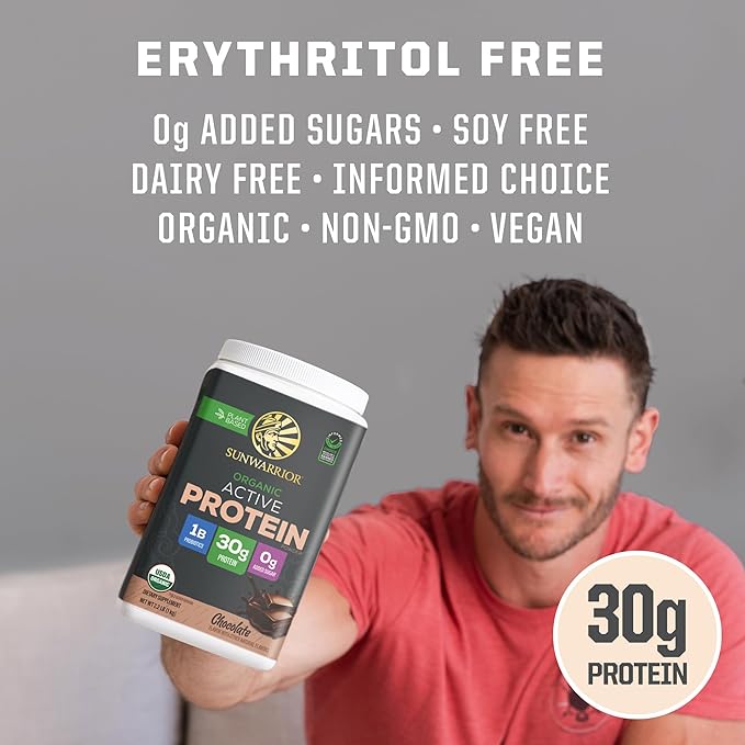 Sunwarrior Organic Plant Based Protein Powder | Vegan Organic Protein Powder with BCAA Amino Acids Plus Recovery Minerals &amp Botanicals | Non-GMO Soy Dairy &amp Gluten Free (Chocolate 20 Servings