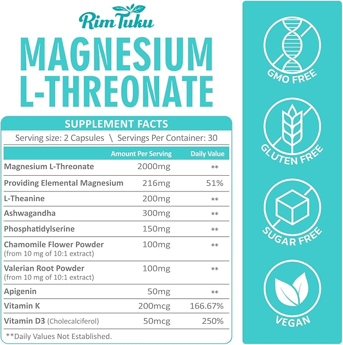 Magnesium L-Threonate 2000mg | 10-in-1 Supplement for Brain Health &amp Cognitive Support | High-Absorption Magnesium Threonate Capsules 120 Count