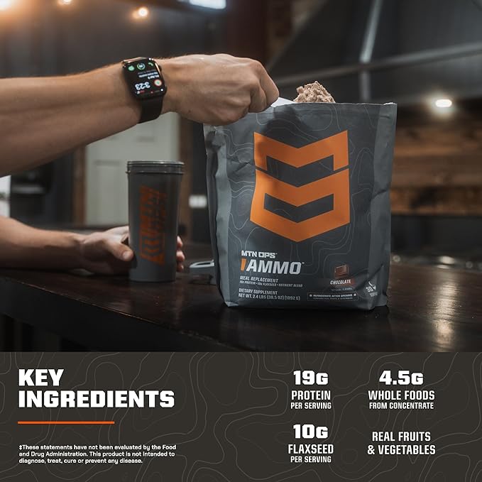 MTN OPS Ammo Meal Replacement Shake Powder – 19g Protein 10g Flaxseed 4.5g Whole Foods Real Fruits &amp Vegetables – Daily Nutrition &amp On-the-Go Fuel 30 Servings Cookies &amp Cream