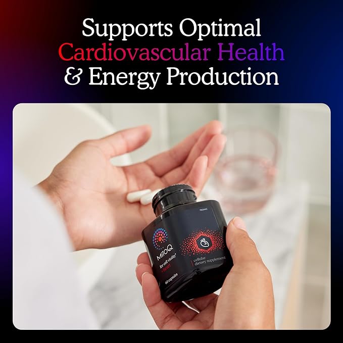 MitoQ +Heart Premium CoQ10 Antioxidant - Contains Mitoquinol Mesylate Magnesium L-Carnitine &amp Vitamin D3 - Supports Cardiovascular and Circulatory Health &amp Cell Vitality (60 Capsules)