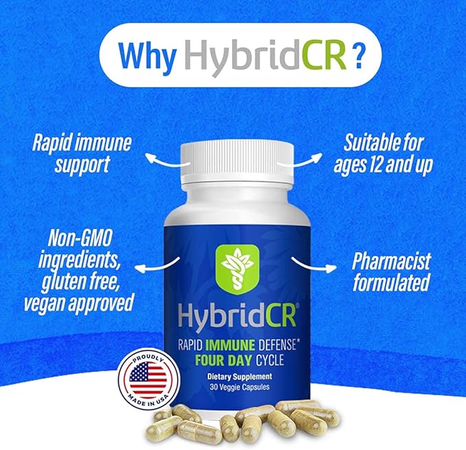 HybridCR Rapid Immunity Supplement | Zinc Echinacea Andrographis Ginseng Selenium Gluten-Free &amp Non-GMO | 5-in-1 Immune Support Supplement | Pharmacist Formulated 1 Month Supply (30 Veggie Ca