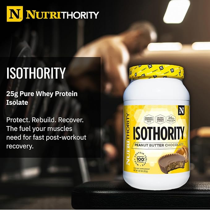 Nutrithority - Isothority Isolated Whey Protein Powder with Ultra-Absorbable Protein and BCAAs to Build Muscle and Accelerate Recovery Keto Friendly Low Carbs Gluten Free (Chocolate Peanut Butter)