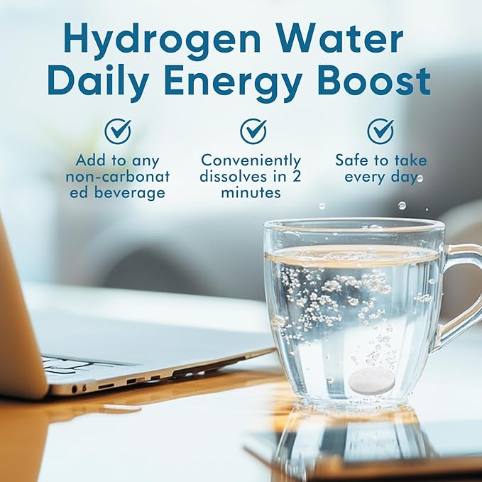 Hydrogen Tablets for Drinking Water | 8 PPM Molecular H2 Tablets with Magnesium | Supports Energy Metabolism &amp Brain Function | 240 Tablets Non-GMO Gluten Free