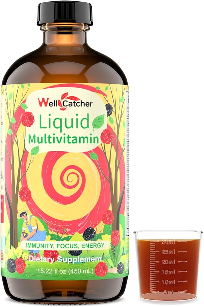 Liquid Multivitamins for Women Men: Daily Multi Vitamins Mineral Supplements for Adults Kids Support Health Immune Focus Energy Hair Growth Bones Liquid Vitamins High Absorption with Measuring Cup