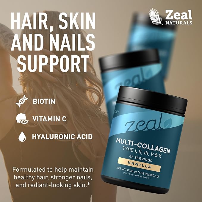 Premium Multi Collagen Peptides Powder (1 2 3 5 &amp 10) with Protein. Vitamin C Biotin Hyaluronic Acid for Hair Skin and Nails - Marine Bovine Chicken &amp Eggshell (Vanilla 45 Servings)
