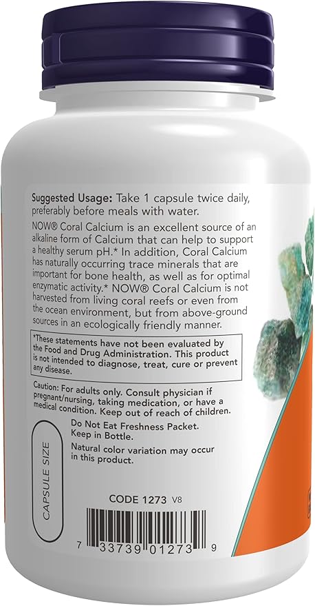 NOW Coral Calcium 1000mg 100 Capsules (Pack of 2)