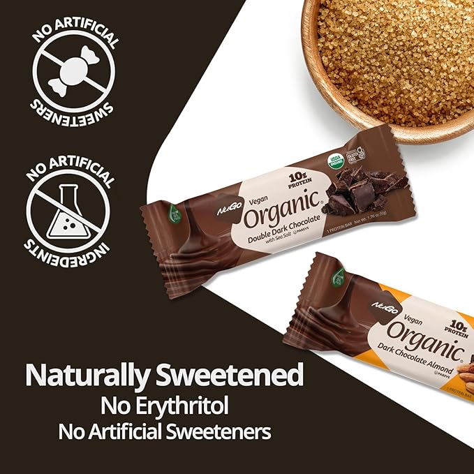 Nugo Organic Double Dark Chocolate 10g Vegan Protein Gluten Free 24 count