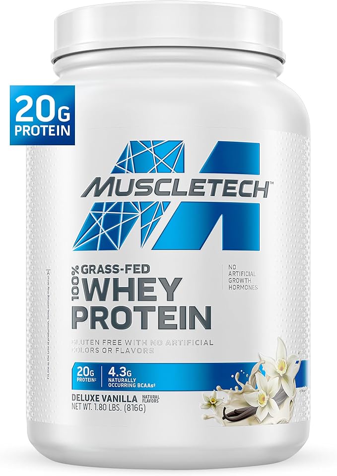 Muscletech Grass-Fed Whey Protein Powder (Deluxe Vanilla 1.8LB) - Whey Protein Smoothie &amp Milk Shake Mix Supports Muscle Gain &amp Recovery - 20g of Whey Protein for Women &amp Men - Non-GMO &a