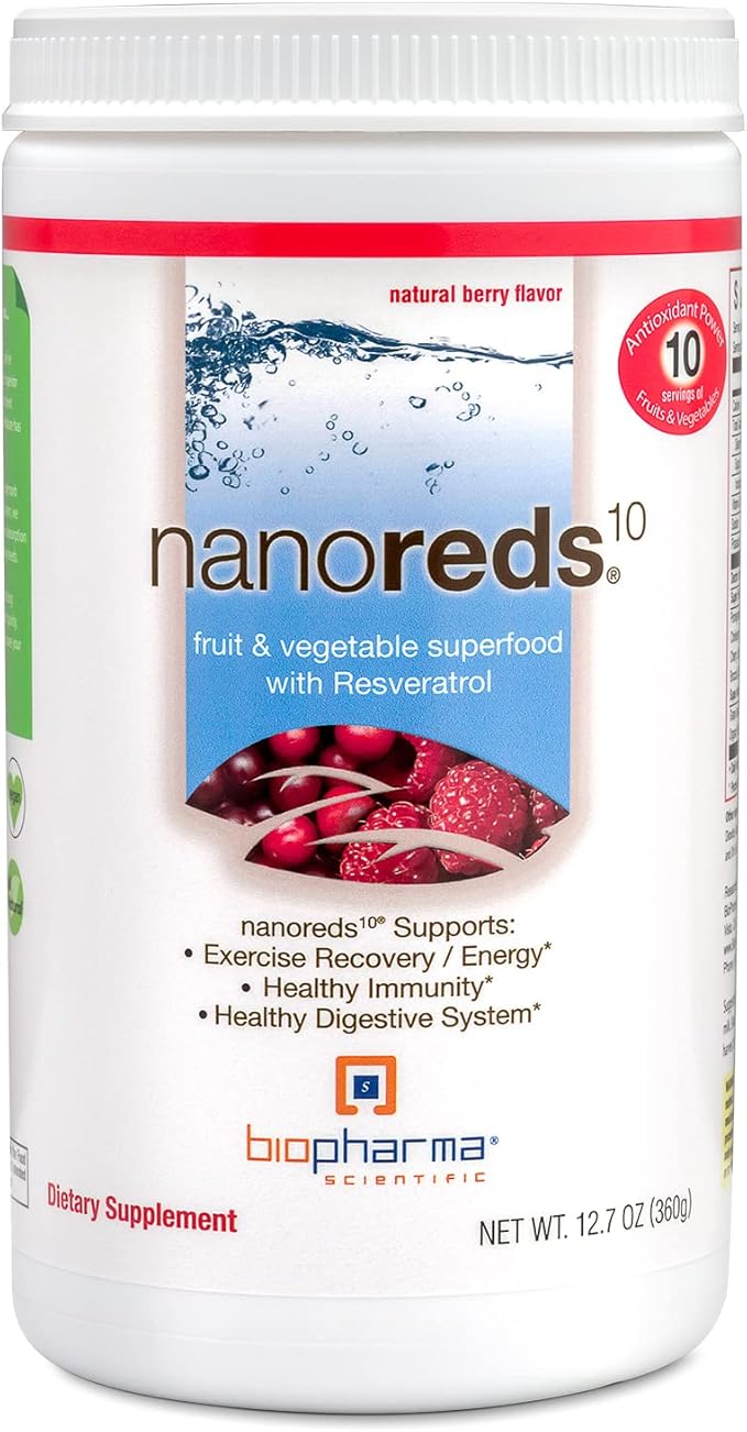 Biopharma Scientific Nanoreds: Reds Superfood Fruit &amp Vegetable Powder Smoothie Mix for Digestive Health &amp Immunity with Antioxidants VitaminC Elderberry Pomegranate Berry Flavor 30 Servi