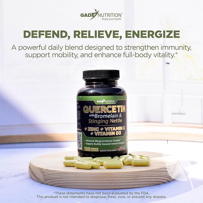 Quercetin with Vitamin C and Zinc - Nettle Quercetin - Quercetin 500mg - Quercetin with Bromelain - Zinc Quercetin + Vitamin D3 - 120 Veggie Caps - (Non-GMO Gluten-Free Vegan) - 4 Month Supply