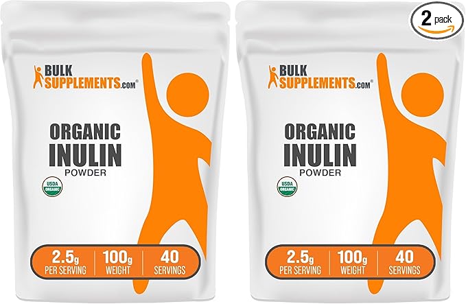 BulkSupplements.com Organic Inulin Powder - Inulin Supplement Soluble Fiber Powder - Vegan &amp Gluten Free - 2.5g per Serving 100g (3.5 oz) (Pack of 2)