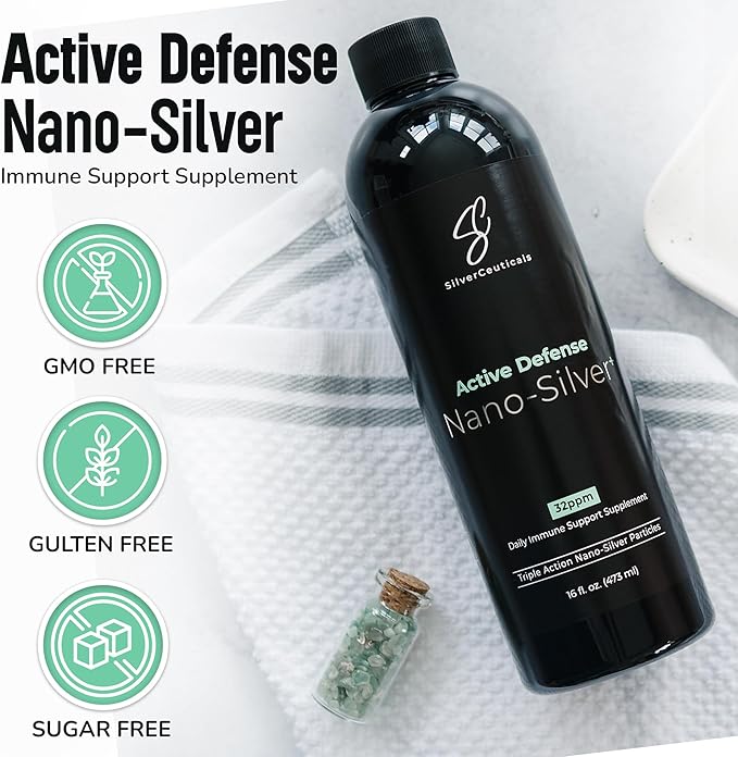 Colloidal Silver w/Nano Technology - 32ppm 16oz - 8X More Effective - Natural Immune Support - Save The Sick Days - Ages 5 &amp Up - Outperforms Higher PPM Silvers - No Taste &amp Smell - 3rd Party