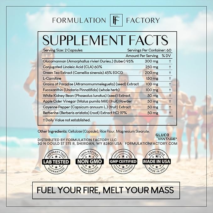 Formulation Factory Melt Mode 10-in-1 Weight Support Metabolism Booster &amp Appetite Control with Green Tea L-Carnitine CLA Glucomannan &amp More (4 Month Supply 240 Capsules)