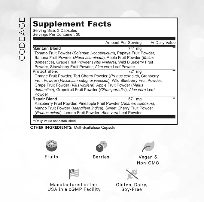 Codeage Instantfood Fast Fruits Over 15 Fruits Powders Equivalent All-in-One Vegan Daily Whole Food Vitamins - Berries Antioxidant Polyphenols &amp Bioflavonoid Multivitamin Non-GMO 90 Capsules