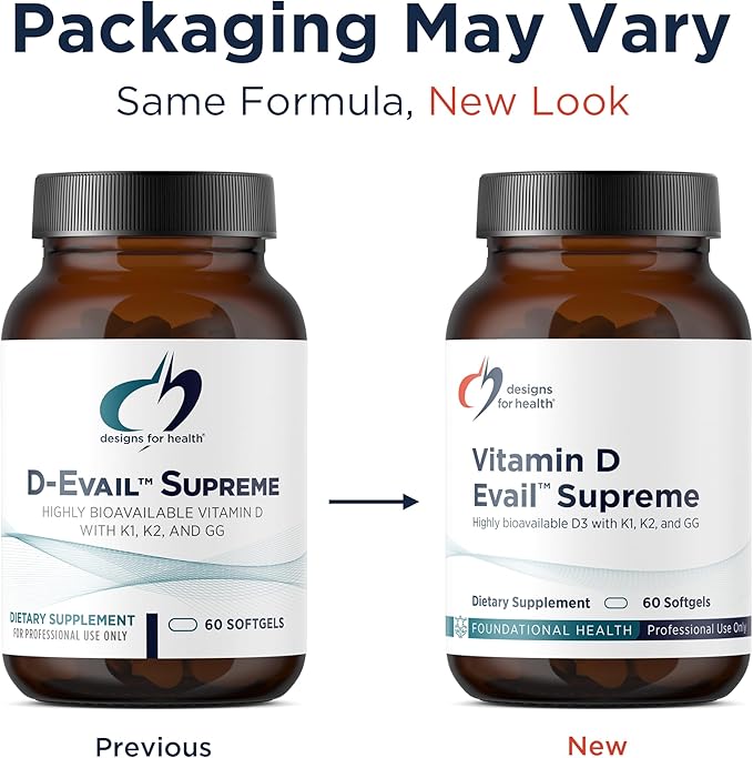 Designs for Health D-Evail Supreme - 5000 IU Vitamin D3 Supplement with VIT K (K1 K2 as MK-4) + GG - Bone Cardiovascular + Immune Support - Improved Bioavailability (60 Softgels)