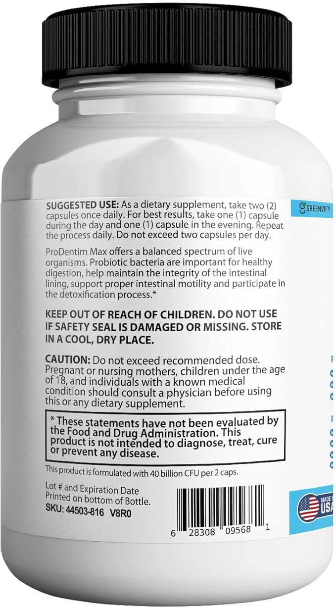 DentimPure Max Extra Strength Probiotic Supplement with 40 Billion CFU – Supports Teeth Gums Ear Nose Throat &amp Digestive Health – 60 Capsules (1)