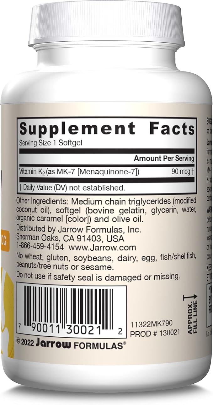Jarrow Formulas MK-7 90 mcg - Bioactive Form of Vitamin K2-90 Servings (Softgels) - for Bone &amp Cardiovascular Health - Vitamin K2 MK-7 Dietary Supplement - Gluten-Free