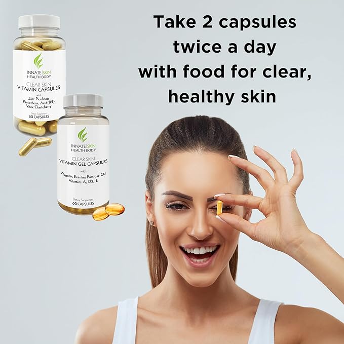 Clear Skin Acne Vitamin System | 20 Antioxidants Botanicals &amp Minerals | 60 Count Pack of 2