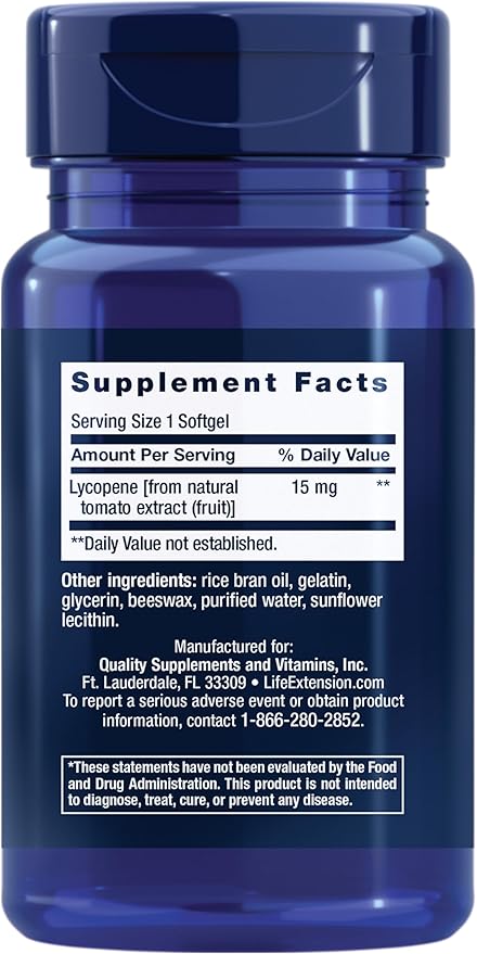 Life Extension Mega Lycopene Prostate Health arterial Health antioxidant Defense Gluten-Free Non-GMO 90 softgels