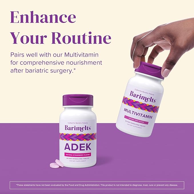 Barimelts ADEK - 60 Fast-Dissolving Tablets (2-Month Supply) - Sugar-Free Bariatric Vitamins for Women Including Vitamin A Vitamin D Vitamin E &amp Vitamin K Natural Strawberry Flavor