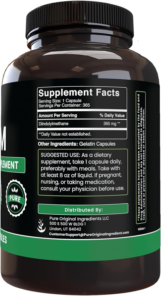 Pure Original Ingredients Diindolylmethane (DIM) (365 Capsules) No Magnesium Or Rice Fillers Always Pure Lab Verified