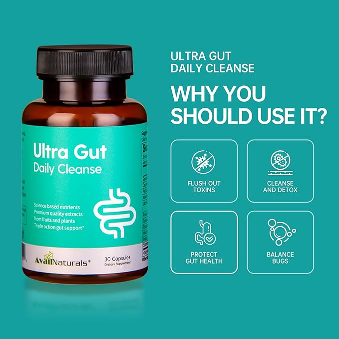 Ultra Gut Daily Cleanse - 15 Day Cleanse with Cascara Sagrada Senna Leaf Psyllium Husk Dietary Fiber 2.5B CFU Probiotics Gut Health Support Non-GMO 30 Capsules (3)