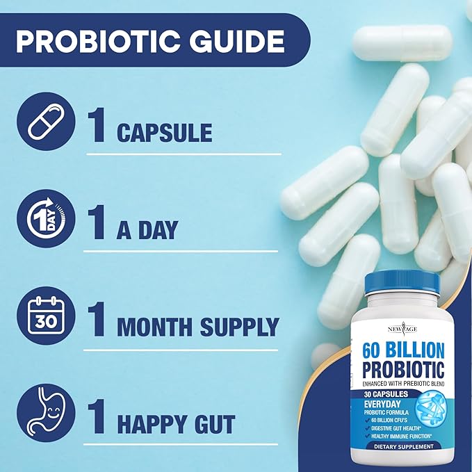 Probiotics 60 Billion CFU with Prebiotic Formula - Probiotics for Women and Men and Adults 100% Natural Digestive Enzymes Shelf Stable Probiotic Supplement Prebiotic