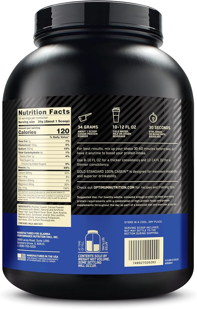 Optimum Nutrition Gold Standard 100% Micellar Casein Protein Powder Slow Digesting Helps Keep You Full Overnight Muscle Recovery Chocolate Peanut Butter 4 Pound (Packaging May Vary)