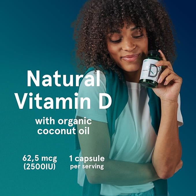 Puori Vitamin D3 Softgels 2500 IU (62.5 mcg) - Fast Absorbing Vitamin D3 Supplements for Immune System Support Bone Health &amp Density and Healthy Muscle Functions - Non-GMO &amp Gluten-Free - 24