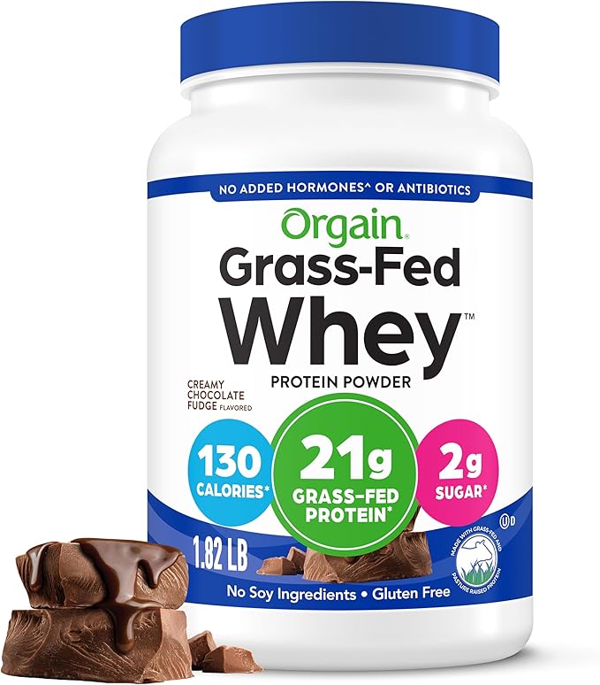 Orgain Whey Protein Powder Creamy Chocolate Fudge - 21g Grass Fed Dairy Protein 5g BCAAs 4g Prebiotic Fiber 2g Sugar No Added Hormones Gluten Free Kosher For Shakes &amp Smoothies - 1.82lb