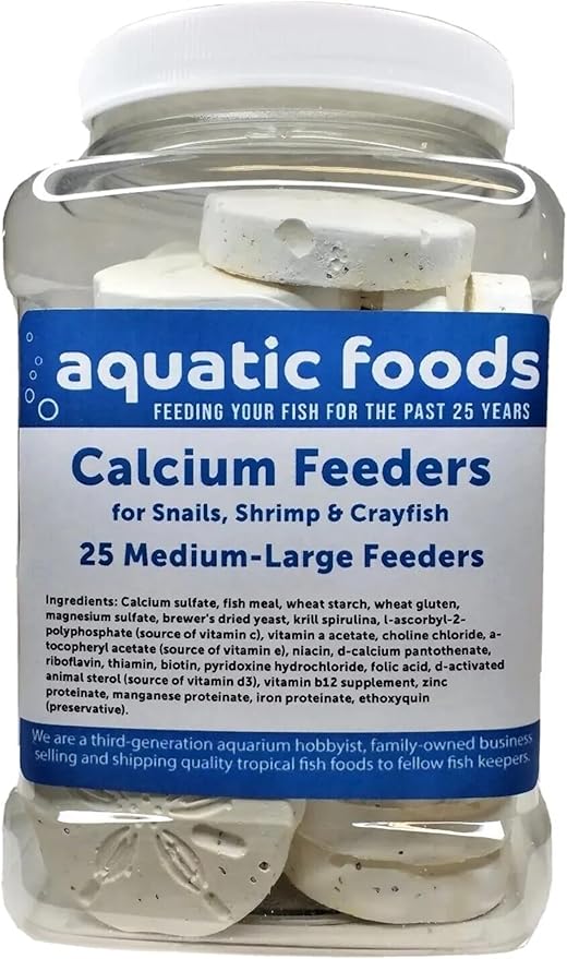 Aquatic Foods Inc. Calcium Feeder Disks for Shrimp Snails Crabs Crayfish Hermit Crabs and All Tropical Fish 25 Count Jar of Medium-Large Feeder Disks