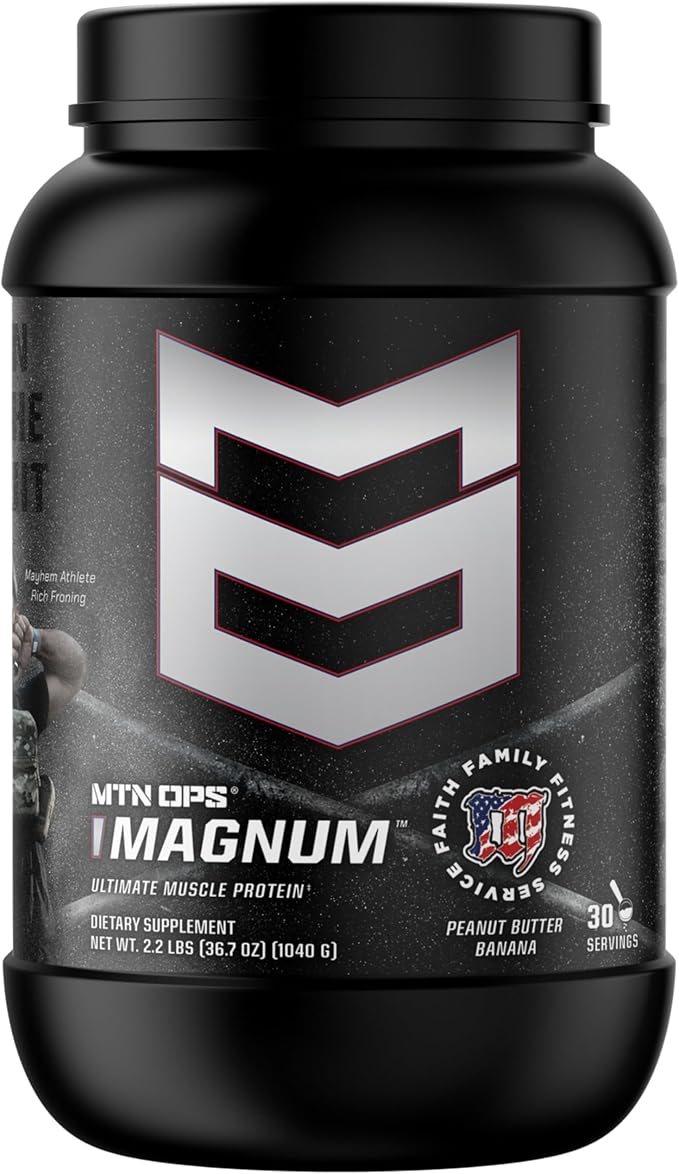 MTN OPS Magnum Protein Powder 23g Protein per Serving Whey Protein Blend with BCAAs Low Sugar Gluten Free 30 Servings Peanut Butter Banana