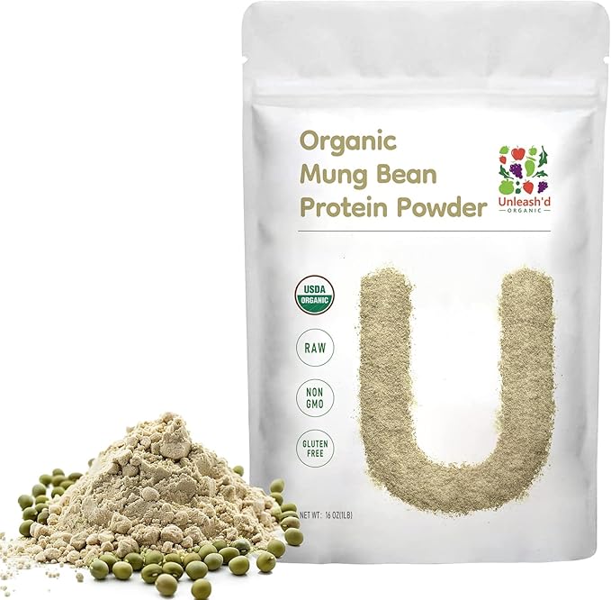 UNLEASH'D ORGANIC Organic Mung Bean Protein Powder 16 oz – 100% Pure Plant-Based Protein Rich in Vitamins Minerals &amp Fiber