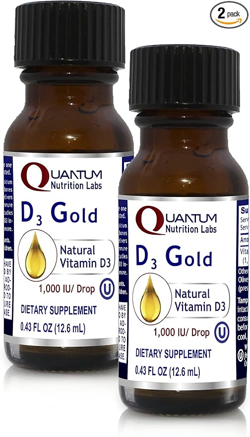 QNL D3 Gold - Vitamin D Liquid Drops - Bone Strength Supplement - Offers Cardiovascular &amp Immune Support - Premium Health &amp Wellness Product - 0.43 fl oz (2 Pack)